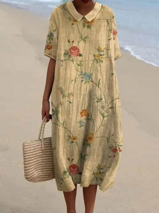 Women's Retro Floral Cotton-Linen Shirt