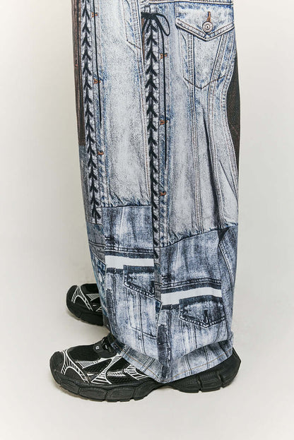 Women's Wide Leg Patchwork Print Trousers