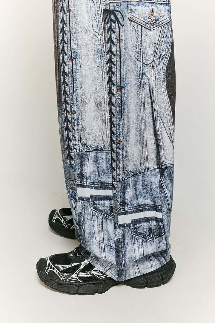 Women's Wide Leg Patchwork Print Trousers