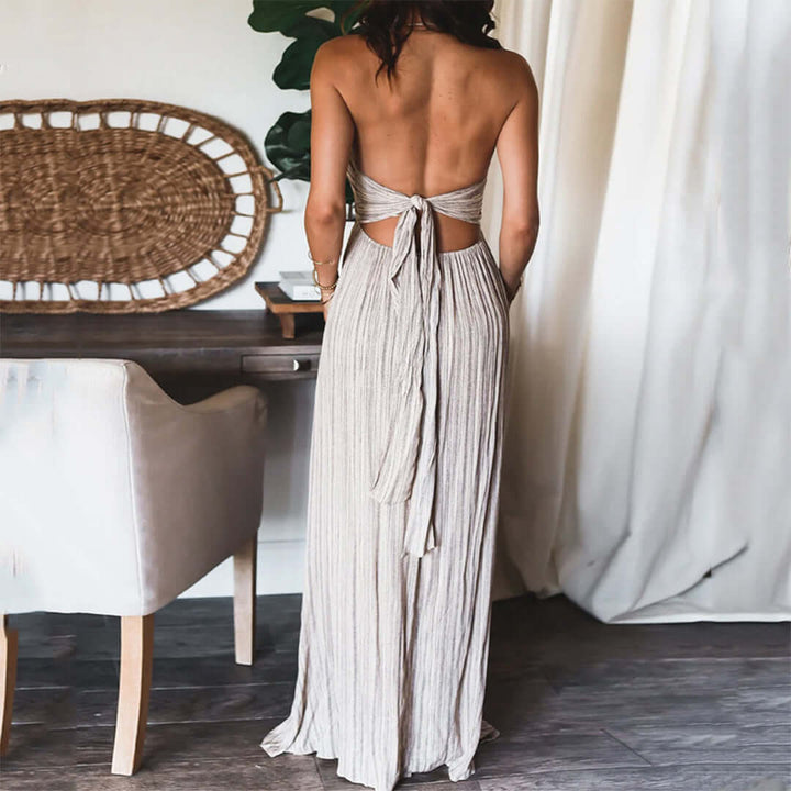 Summer Sleeveless Pleated Maxi Dress