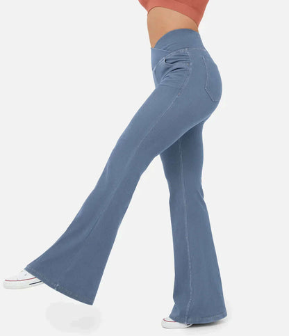 Women's High-Waisted Elasticated Flared Jeans