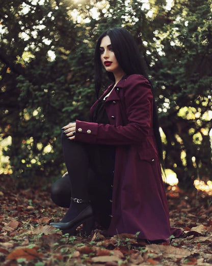 Women's Retro Midi Jacket with Standing Collar