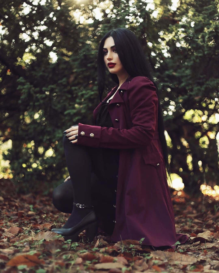 Women's Retro Midi Jacket with Standing Collar