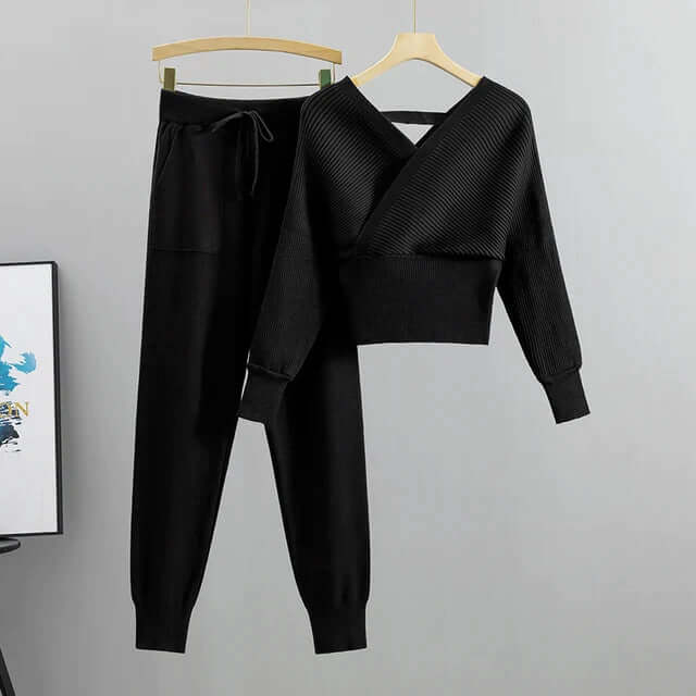 Women's Ribbed Knit Lounge Set with Harem Pants