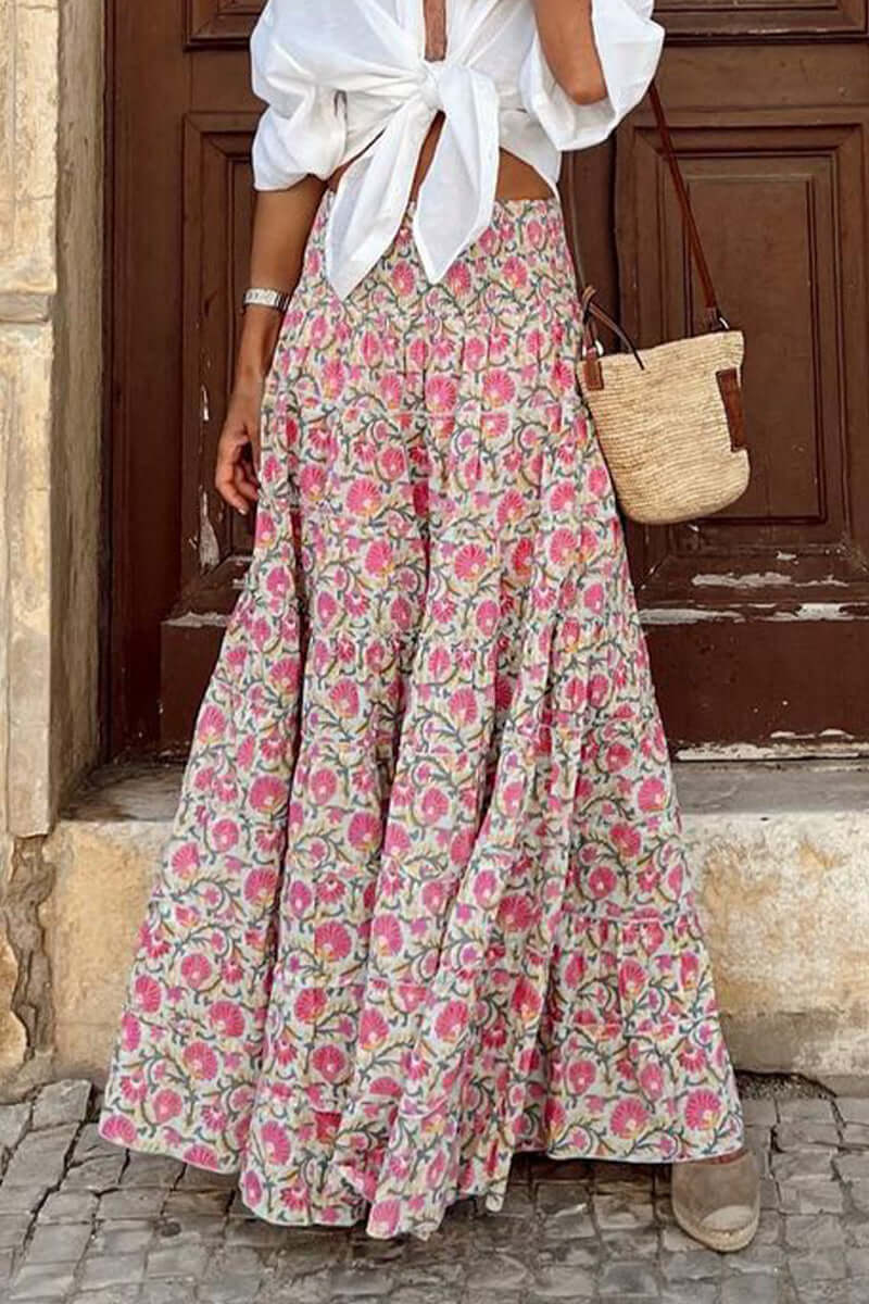 Printed High-Waisted Midi Skirt for Women