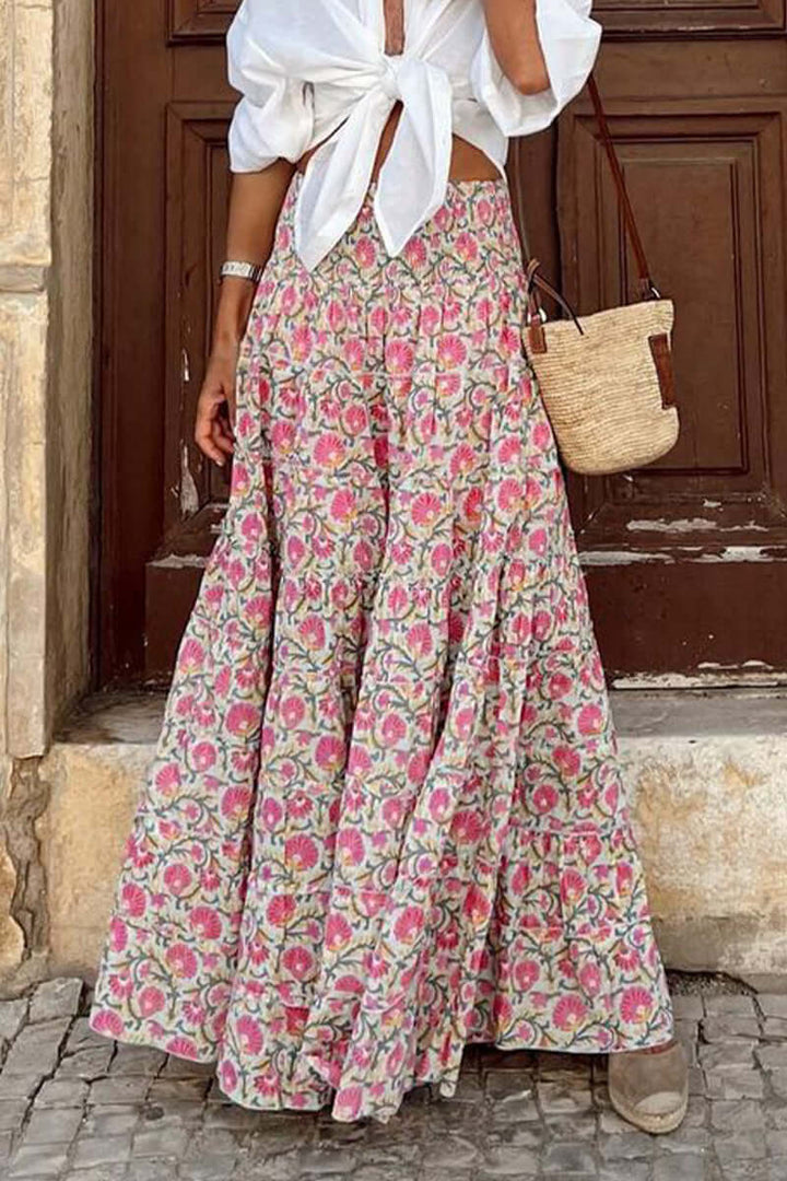 Printed High-Waisted Midi Skirt for Women