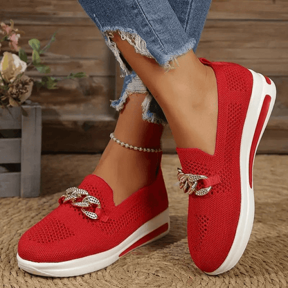 Women's Breathable Mesh Slip-On Sneakers with Chain Detail