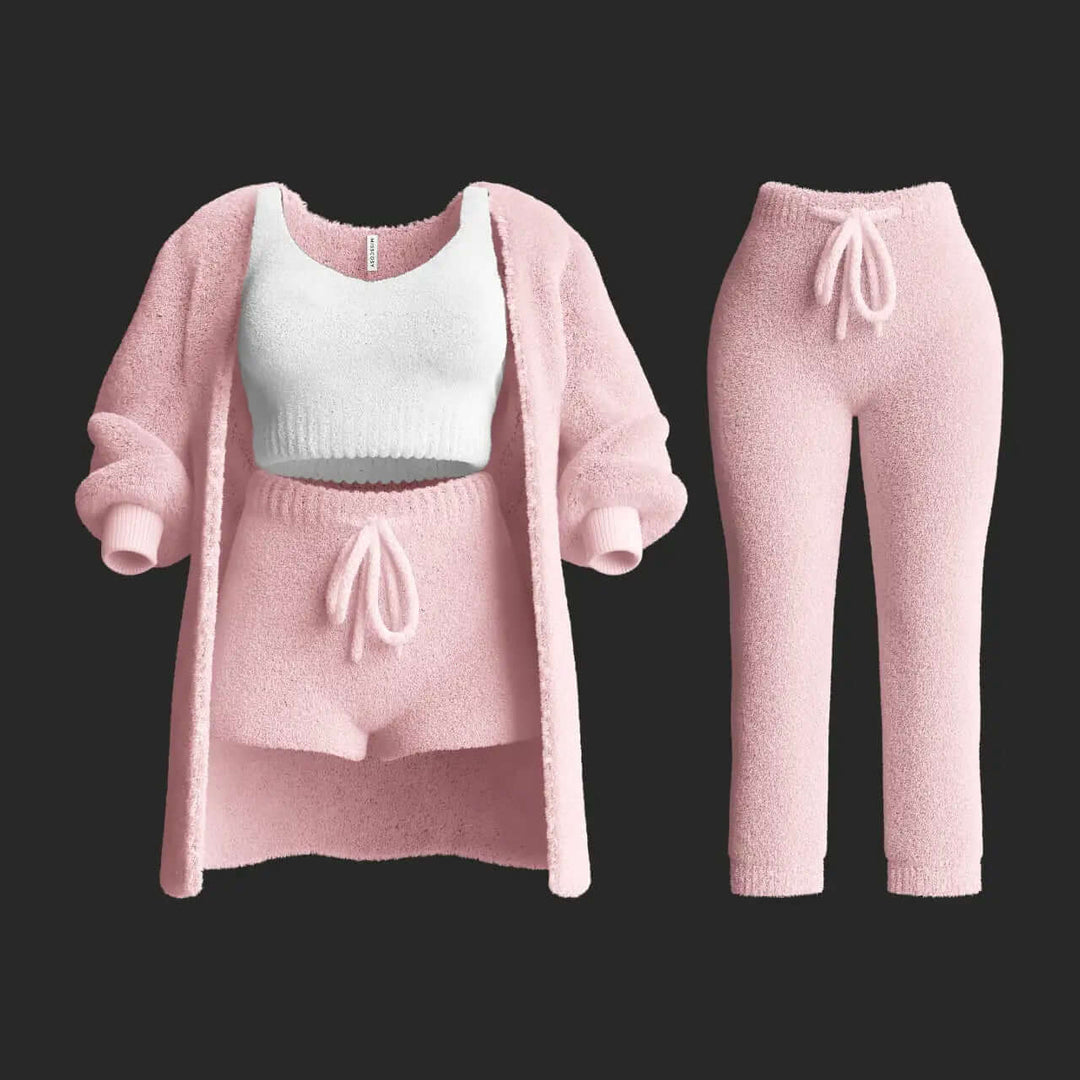 Women's 4-Piece Plush Knitted Lounge Set