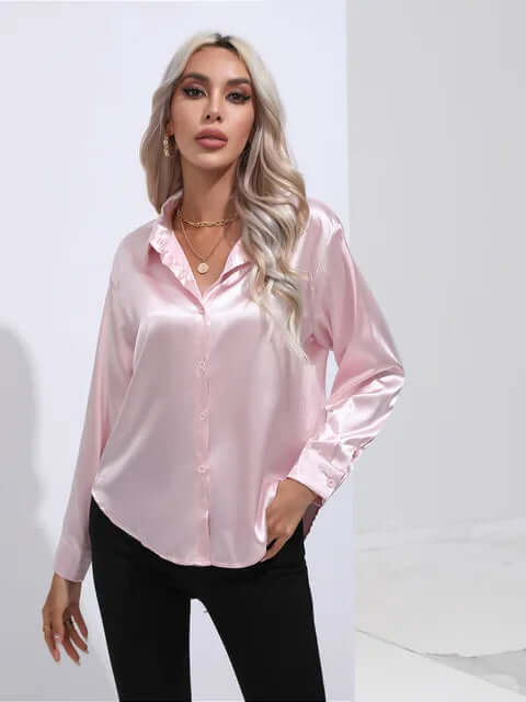Women's Satin Loose Fit Long Sleeve Blouse