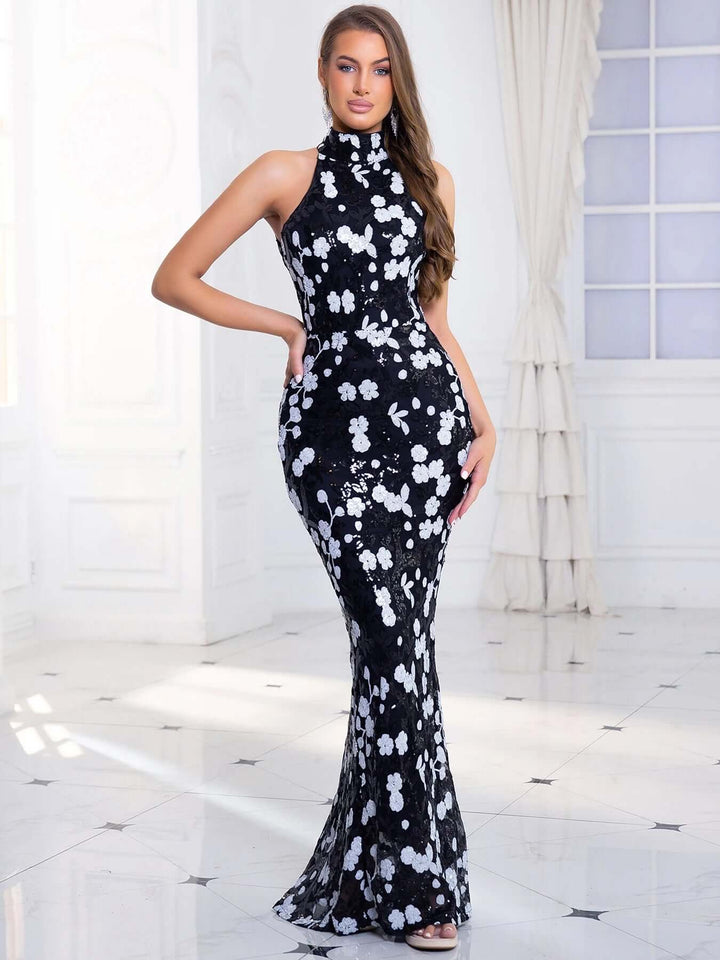 Embroidered Sequin Formal Gown