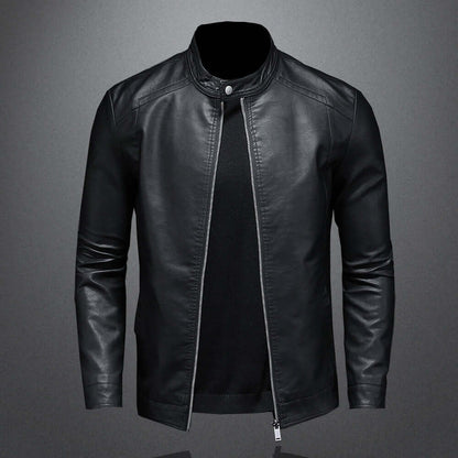 Classic Style Faux Leather Biker Jacket for Men