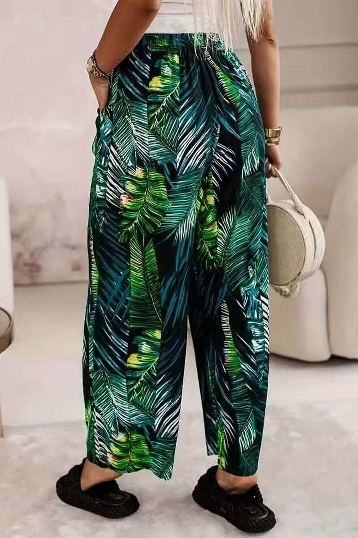 Tropical Print Wide-Leg Trousers