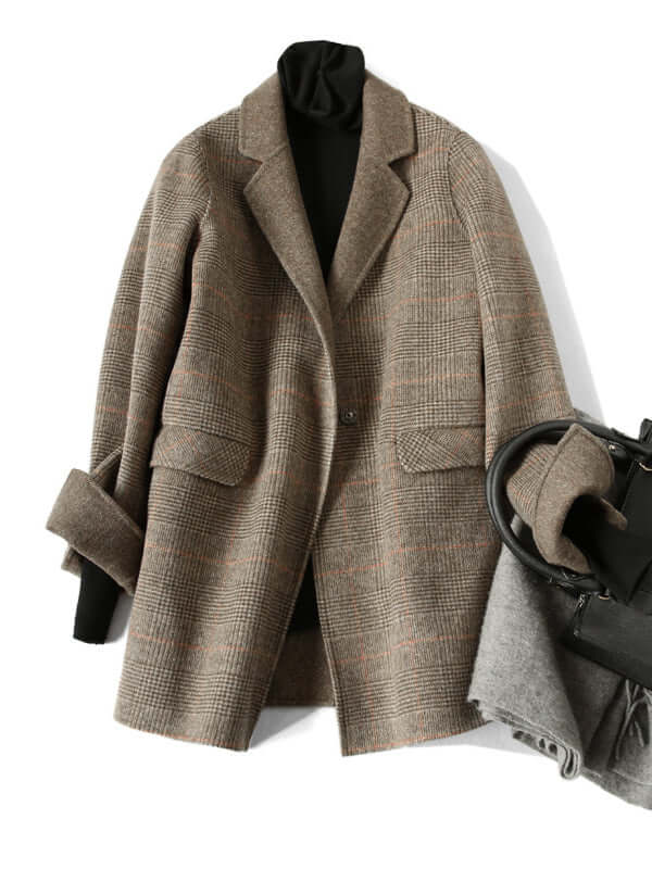 Women's Checked Winter Wool Coat