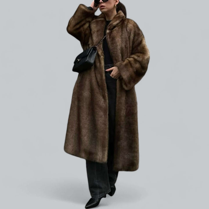 Elegant Faux Fur Long Trench Coat