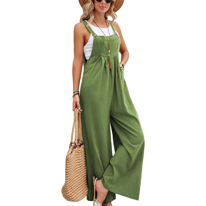 Lightweight Linen-Cotton Sleeveless Wide-Leg Jumpsuit