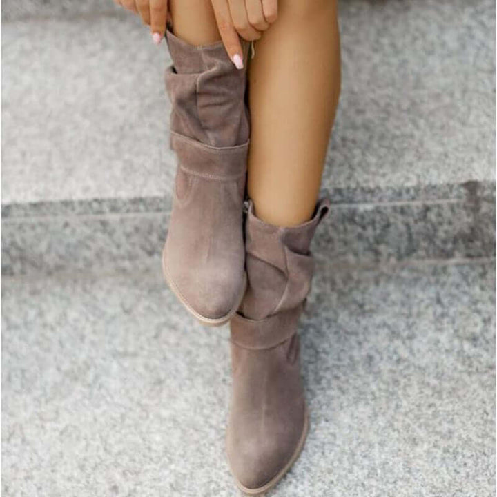 Women's Faux Leather Ankle Boots with Low Heel