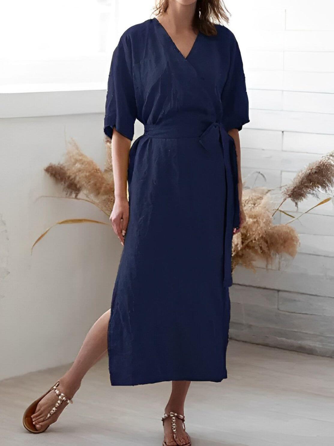 Wrap Dress with V-Neckline and Belt