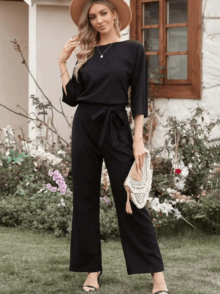 Women's Wide Leg Belted Jumpsuit