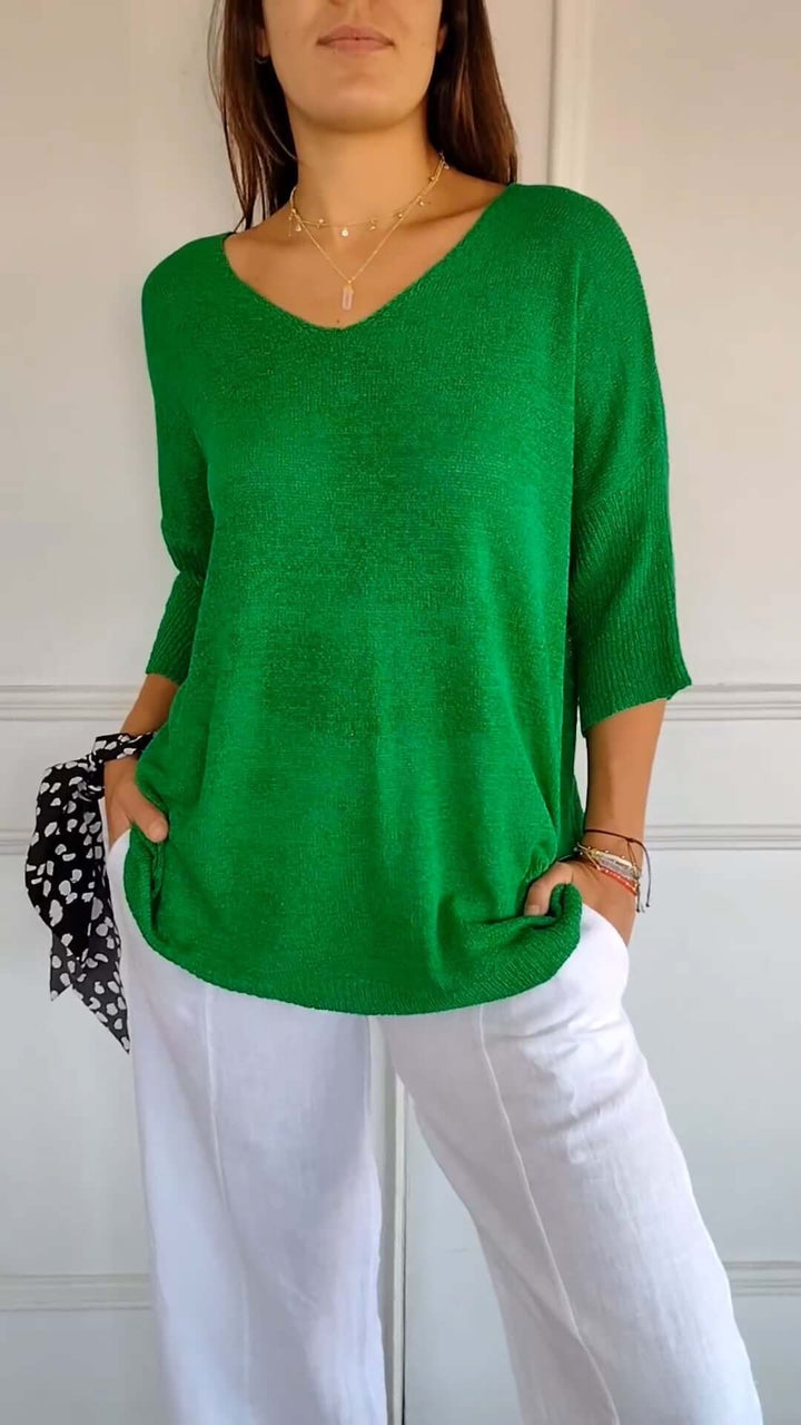 Women's Loose V-Neck Knitted Top