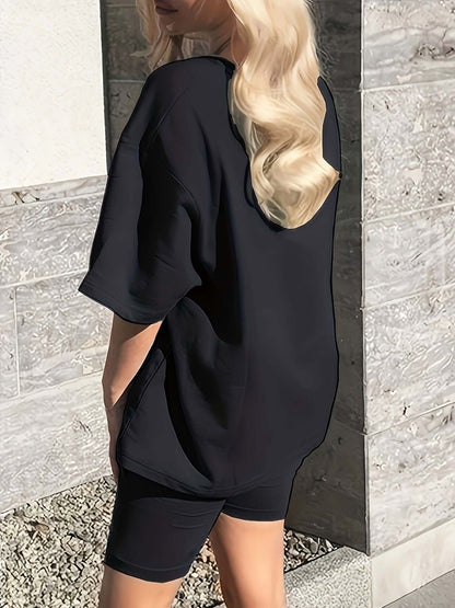 Women's Relaxed Graphic Tee & Biker Shorts Set