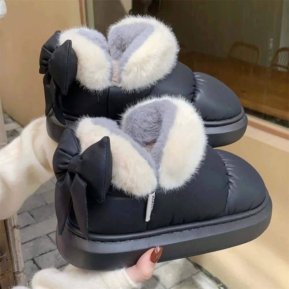 Women's Faux Fur Lined Ankle Boots with Bow Detail