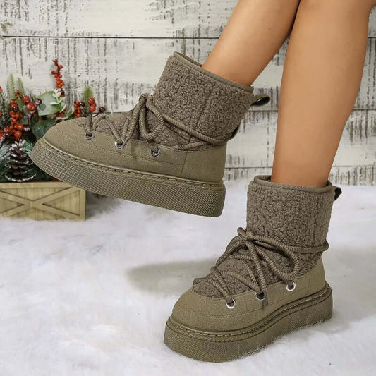 Women's Faux Fur Trimmed Winter Snow Boots