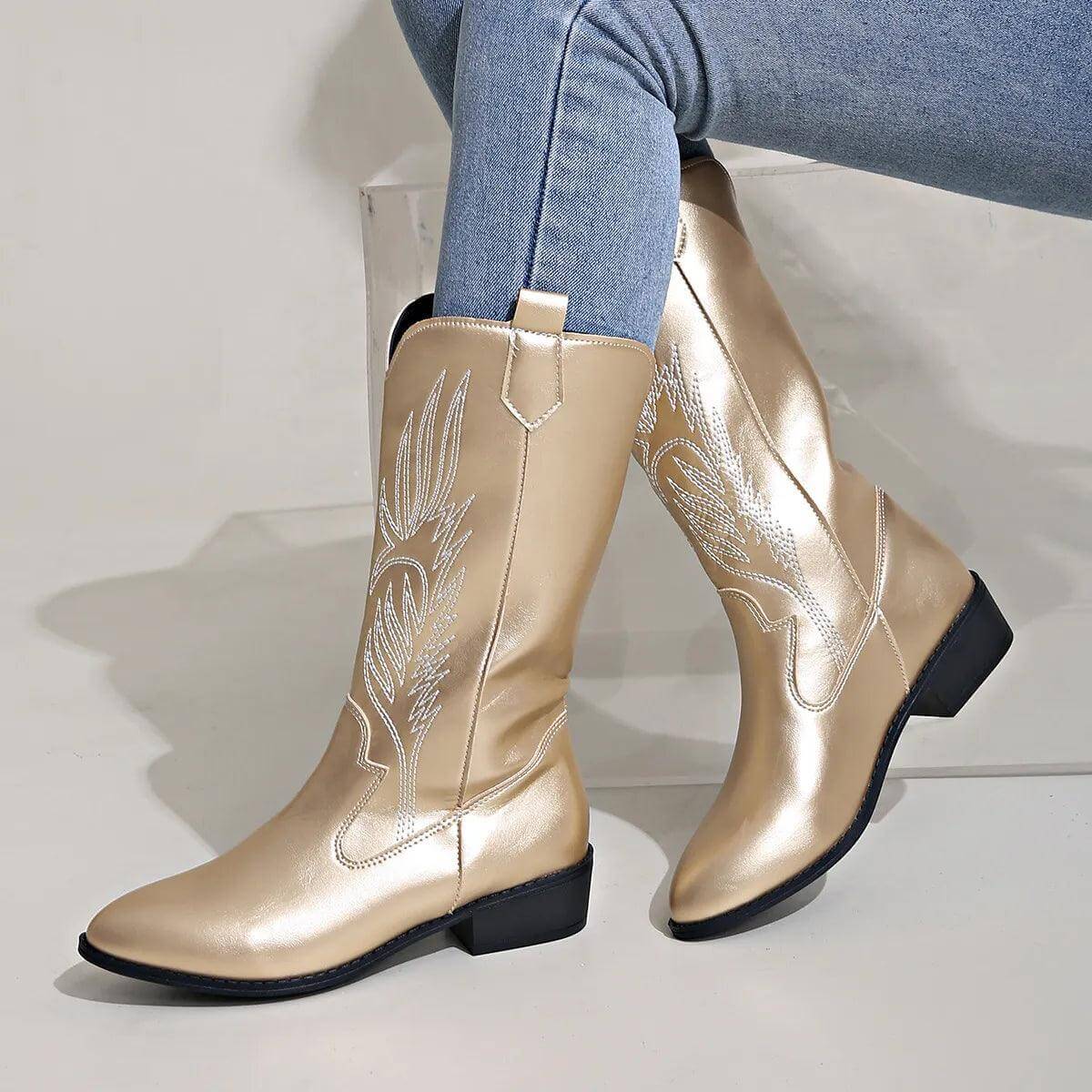 Women's PU Leather Cowboy Boots
