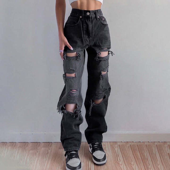 Women's Ripped Raw Hem Jeans