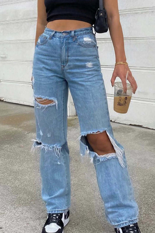 Women's High Waist Ripped Casual Pants