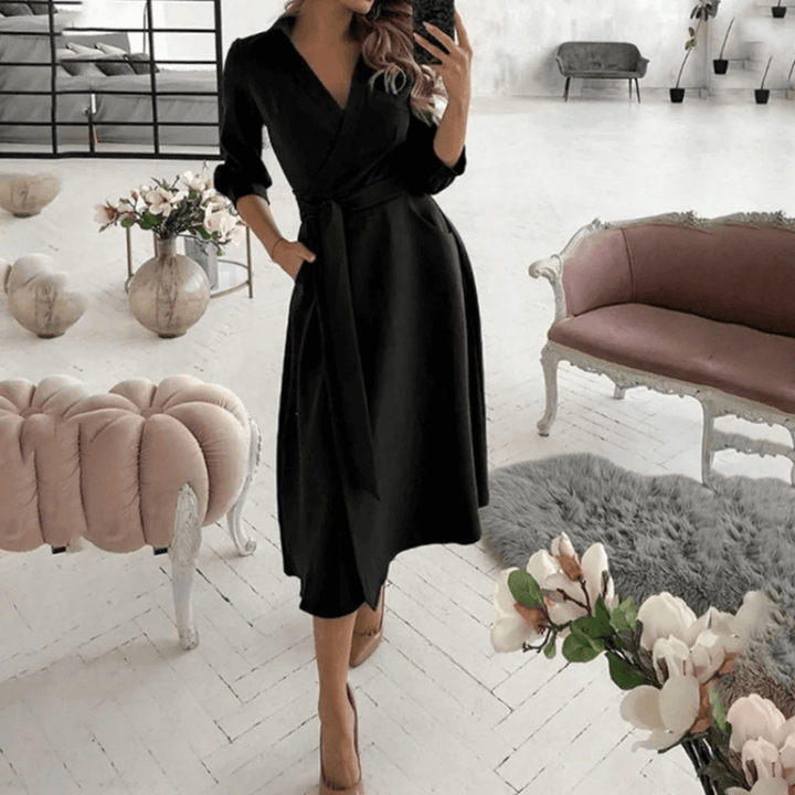 Women's Belted Wrap Midi Dress