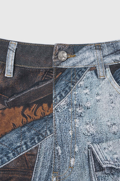 Women's Wide Leg Patchwork Print Trousers