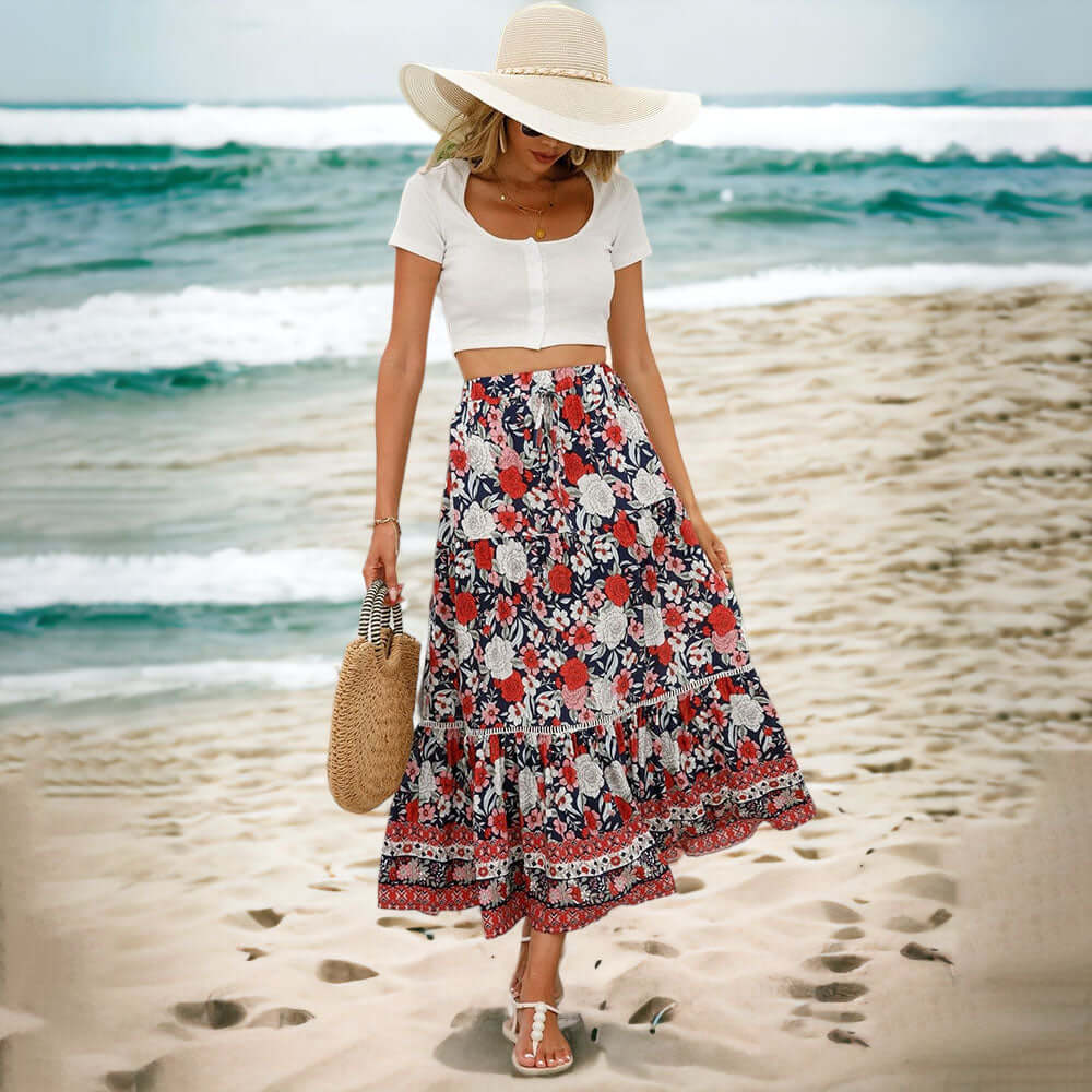Women's Bohemian Floral Maxi Skirt