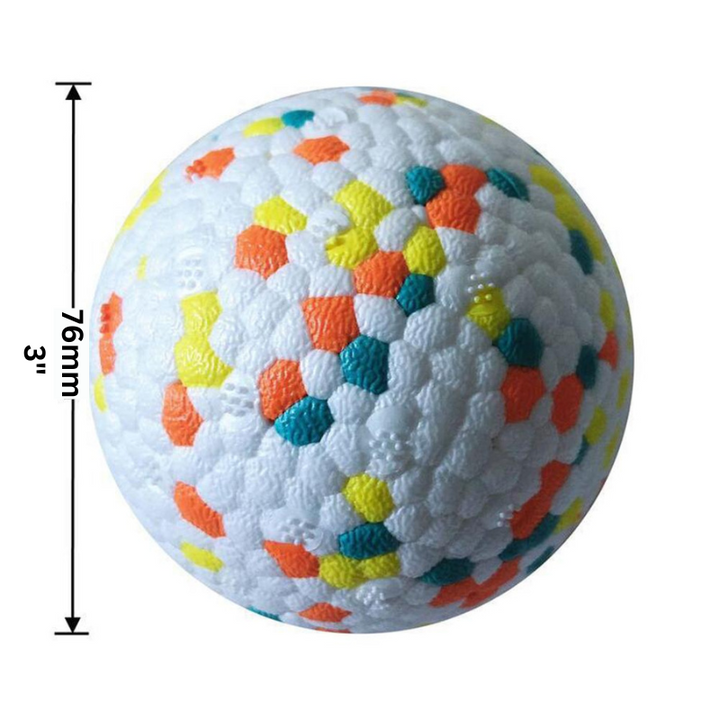 "Eco-friendly durable dog ball toy for tough chewers. Non-toxic, virtually indestructible, enhances dental health, fun colors