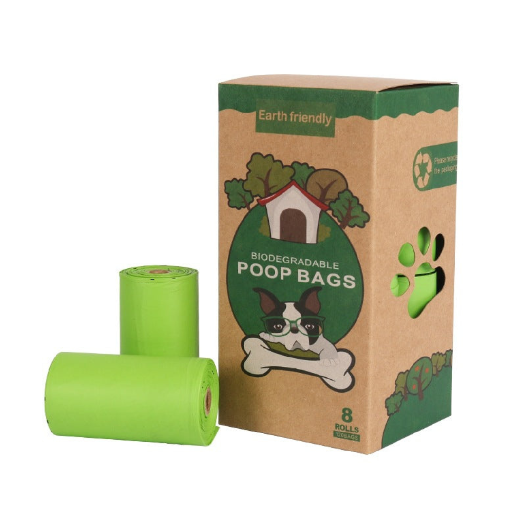 "Eco-friendly pet waste bags with durable dispenser, 120 biodegradable, leak-proof bags for clean, convenient pet care."