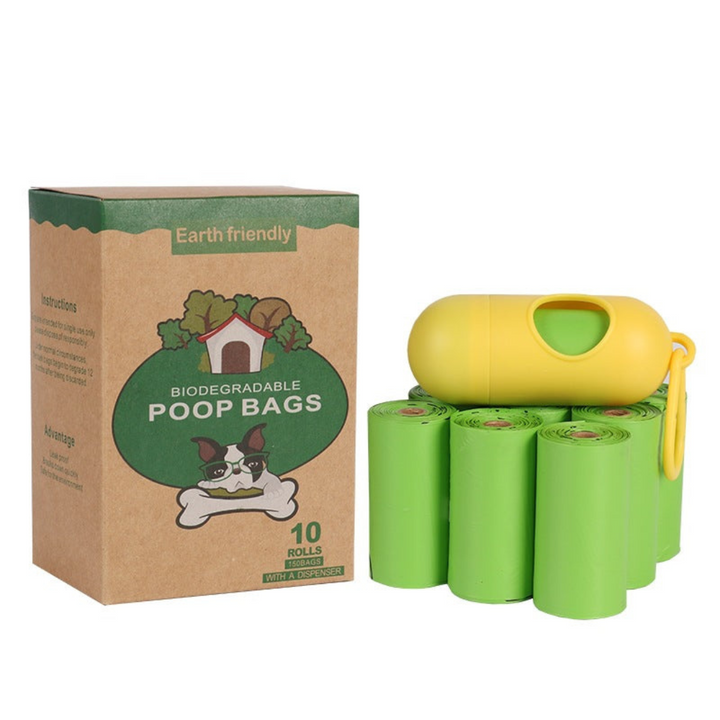 "Eco-friendly pet waste bags with durable dispenser, 120 biodegradable, leak-proof bags for clean, convenient pet care."