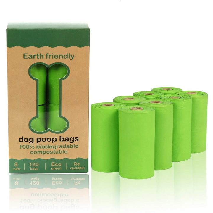 "Eco-friendly pet waste bags with durable dispenser, 120 biodegradable, leak-proof bags for clean, convenient pet care."