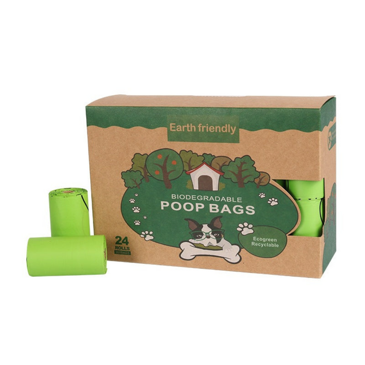 "Eco-friendly pet waste bags with durable dispenser, 120 biodegradable, leak-proof bags for clean, convenient pet care."
