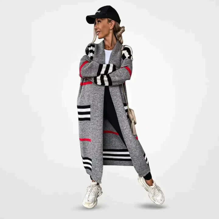 Women's Striped Long Knit Cardigan