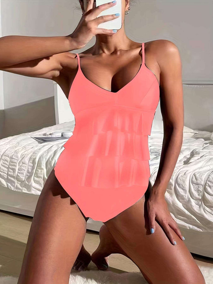 Women's Ruffle Tankini Swimsuit with V-Neck