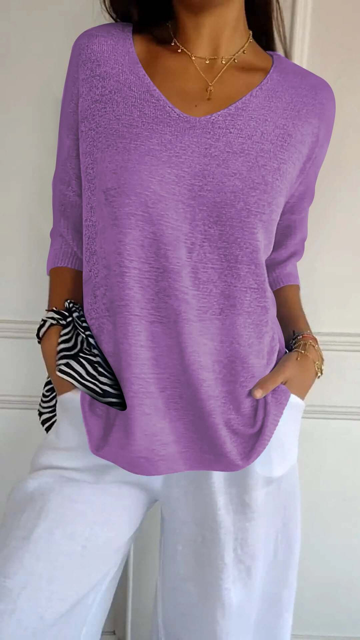 Women's Loose V-Neck Knitted Top
