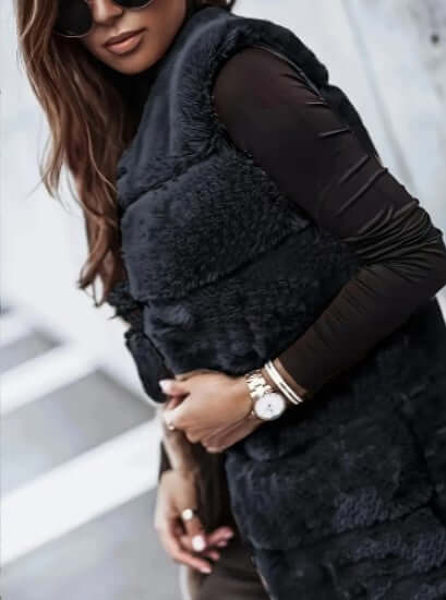 Faux Fur Vest - Women's Sleeveless Open Longline Gilet