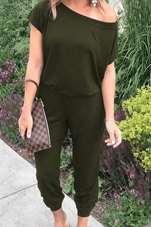 Women's Casual Loose Asymmetric Neck Jumpsuit