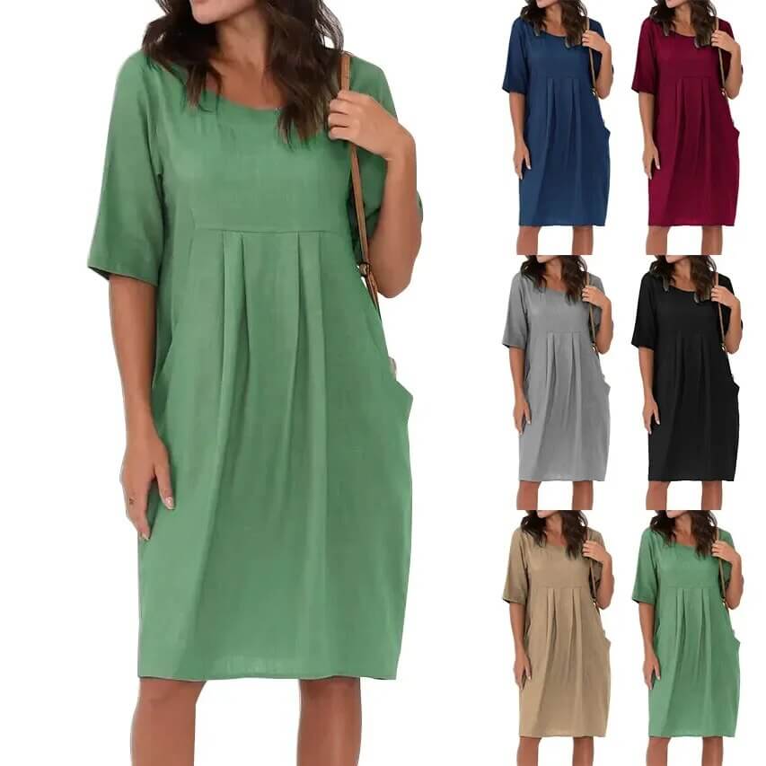 Cotton-Linen Blend Casual Midi Dress