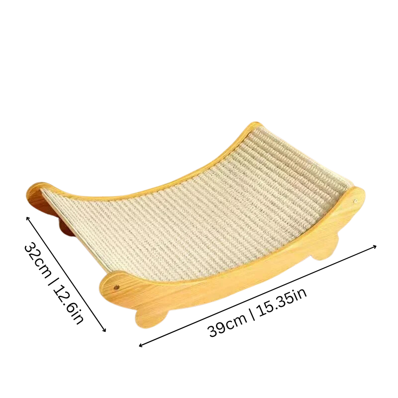 "Elegant cat scratcher lounge with curved design, offering comfort and a scratching area to protect furniture."