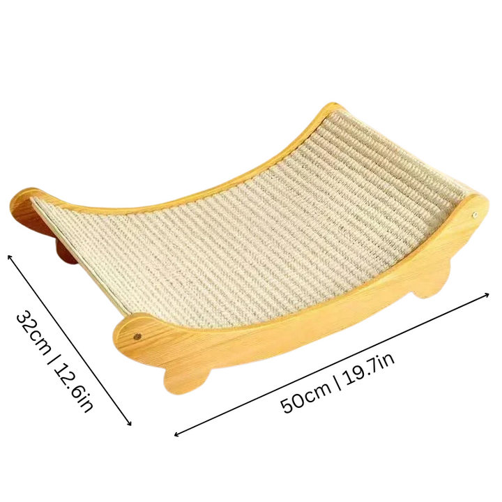 "Elegant cat scratcher lounge with curved design, offering comfort and a scratching area to protect furniture."
