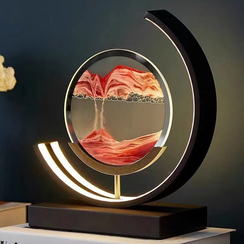 "Elegant deep sea sand art with shifting sands, LED lighting in sleek frame, enhancing home decor with calming visuals."