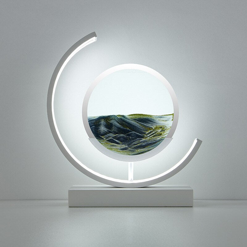 "Elegant deep sea sand art with shifting sands, LED lighting in sleek frame, enhancing home decor with calming visuals."