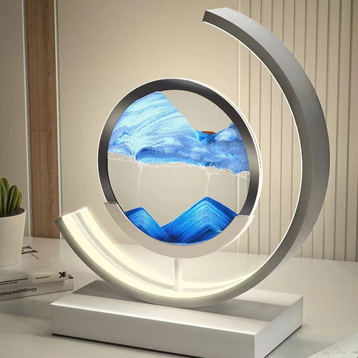 "Elegant deep sea sand art with shifting sands, LED lighting in sleek frame, enhancing home decor with calming visuals."