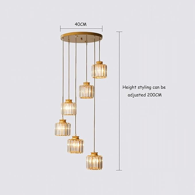 "Elegant gold and black crystal chandelier with cascading crystals, perfect for staircases and grand entryways, luxurious lig