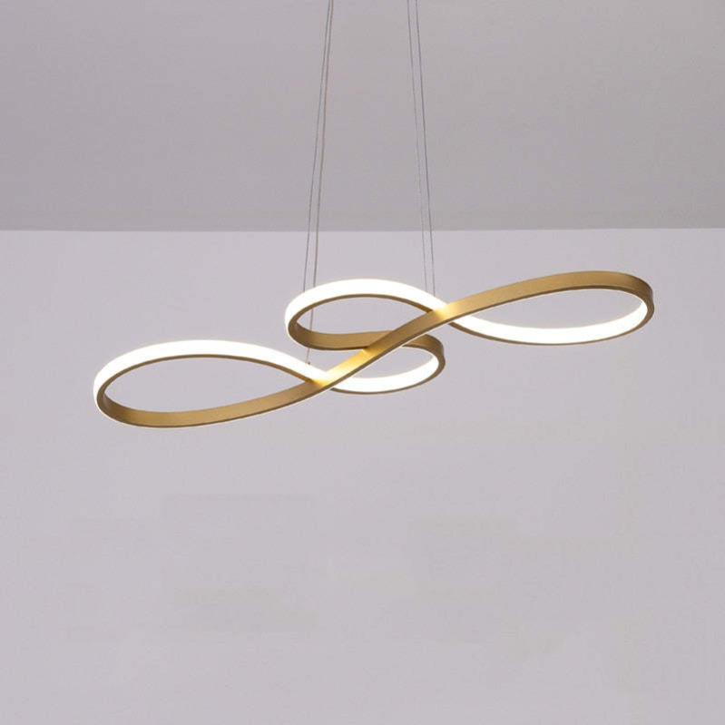 "Elegant LED pendant lamp with musical notes design in metallic black, white, and gold, creating a contemporary aesthetic."